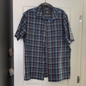 Croft & Barrow Navy and Brown Plaid Button Down Shirt